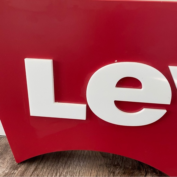 Large Red Genuine LEVIs Jeans Retail Store Display Advertising Sign Logo 24x2x10 - Picture 2 of 9
